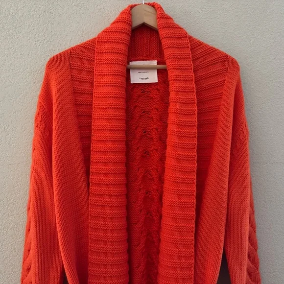 Understarted Leather Rodeo Duster Cardigan Sweater Med Orange Fringe Western - Picture 8 of 16